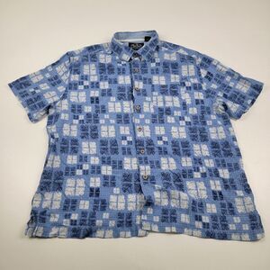 Nat Nast Silk Blend Hawaiian Blue Button Up Casual Shirt Collared Sz XL